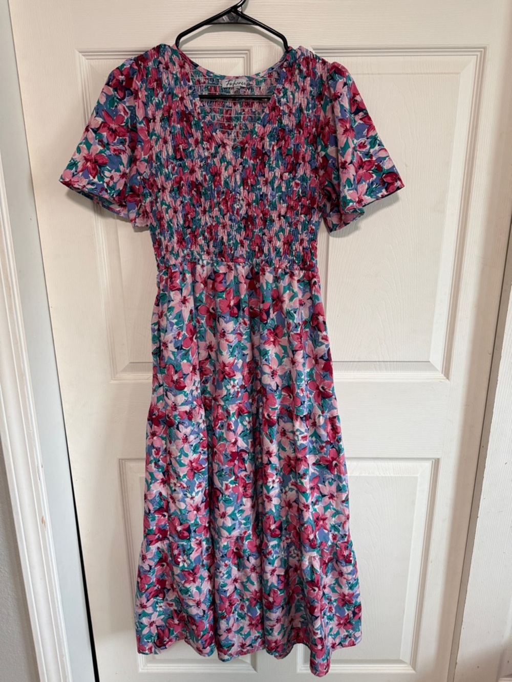 Floral Smocked Midi Dress - Pink/Teal